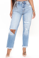 Classic Tapered Ripped Mom Jeans - Medium Blue Wash Ins Street